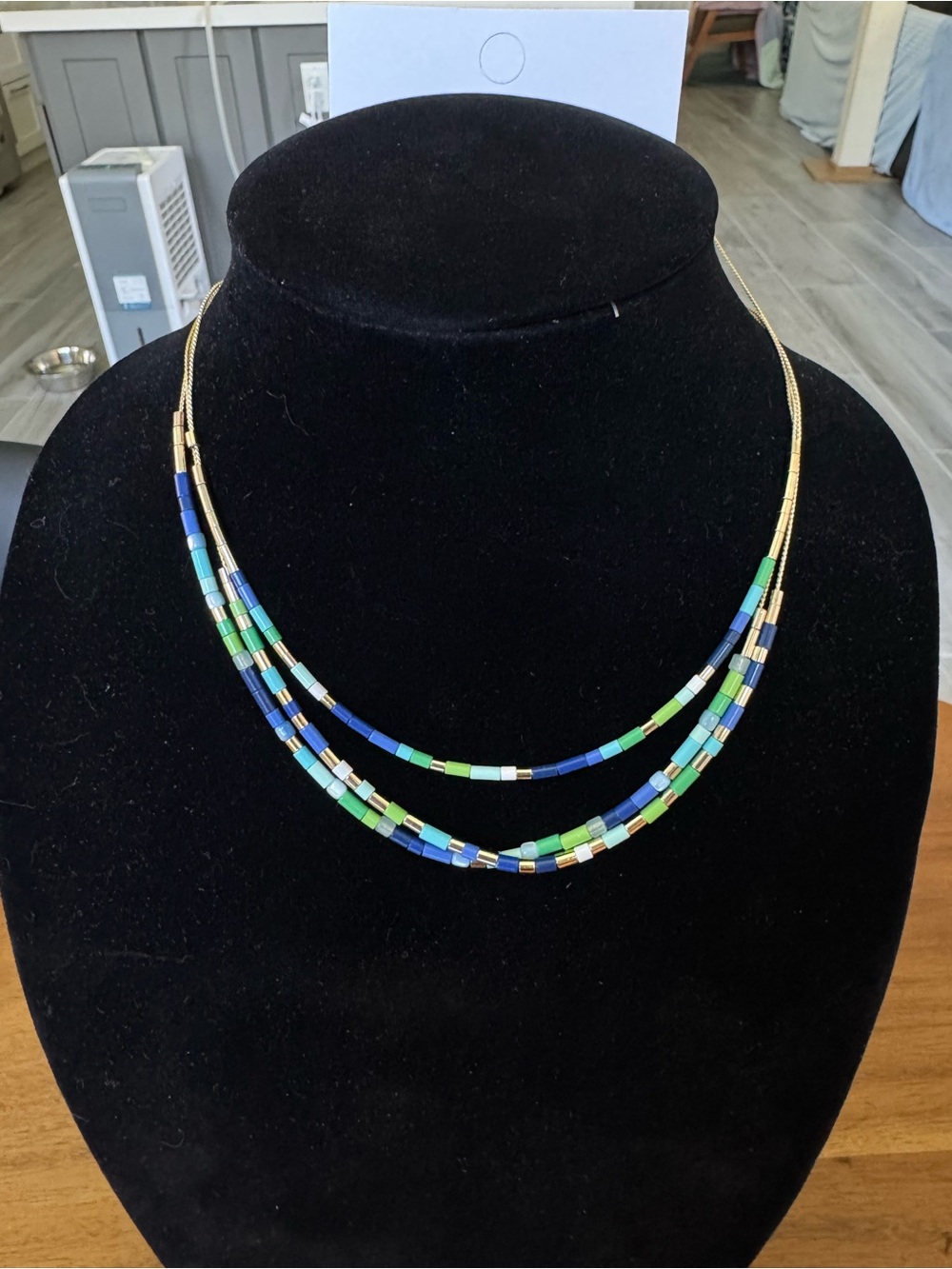 LOFT Gold Multi-Strand Necklace with Blue and Green Beads